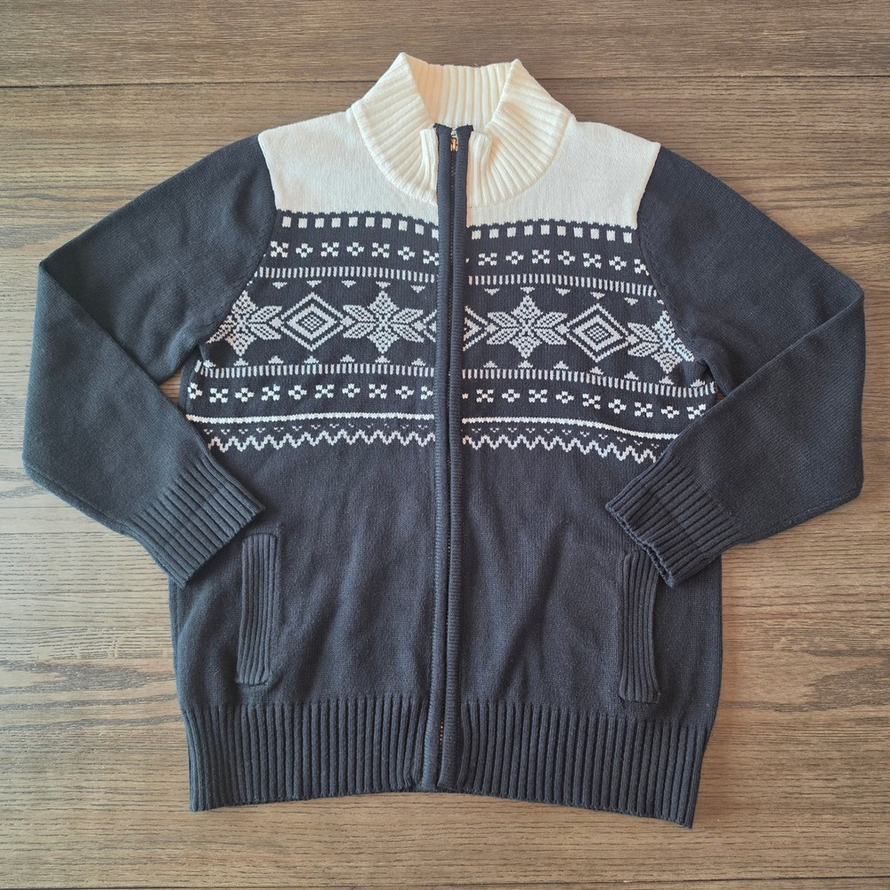 Company Collection Mens Full Zip Fair Isle Cardigan Sweater Navy White 111T M